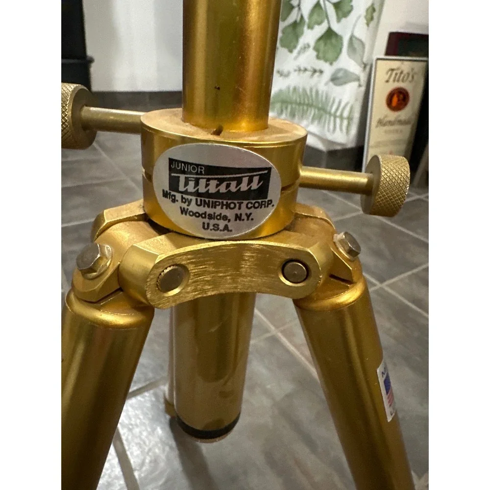Vintage Gold Tiltall Junior Tripod by Uniphot Corp Made in USA Camera Stand